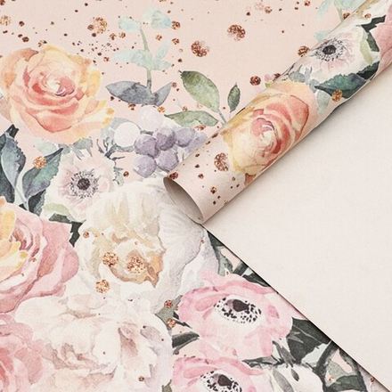 Бумага упаковочная, крафт «Нежный букет», 70×100 см, 1 лист