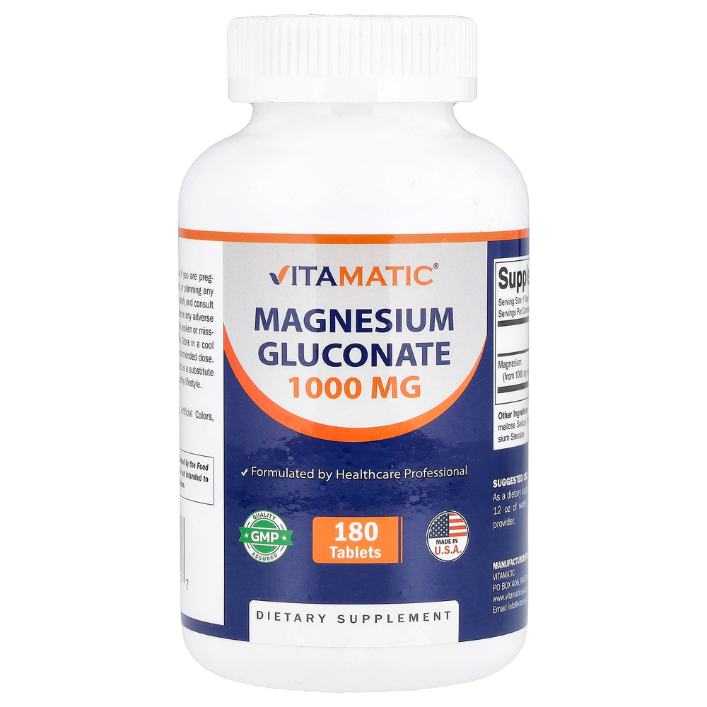 Vitamatic, глюконат магния 1000 мг, 180 таблеток