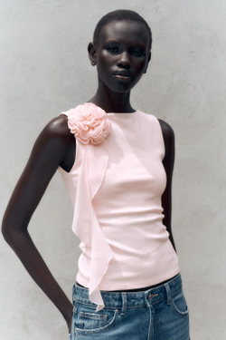 ZARA ТОП С ЦВЕТКОМ БЕЗ РУКАВОВ, РОЗОВЫЙ