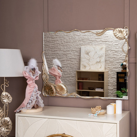 Зеркало настенное Monstera Deliciosa (Монстера) прямоугольное 80х60 Айвори