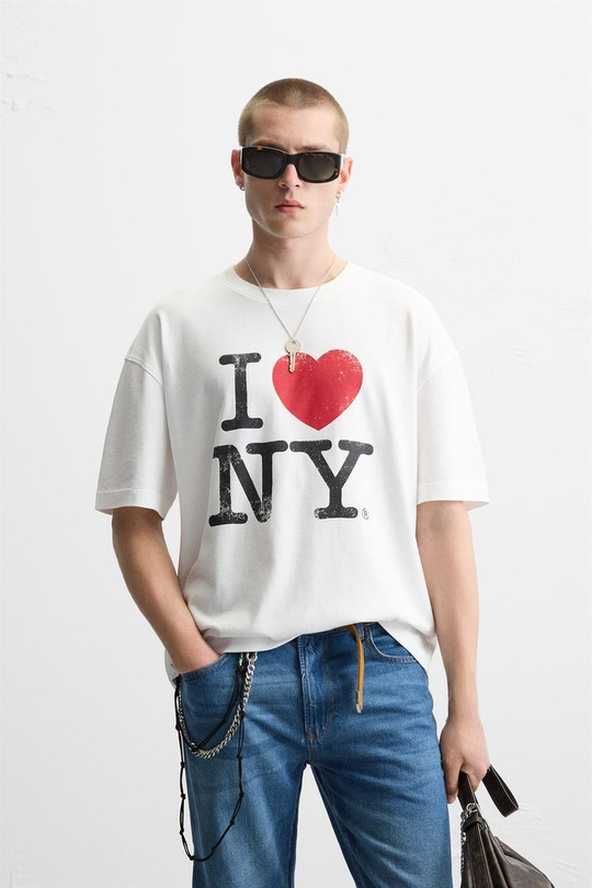 ZARA ФУТБОЛКА I LOVE NEW YORK ® ЖЕЛТОВАТО-БЕЛЫЙ