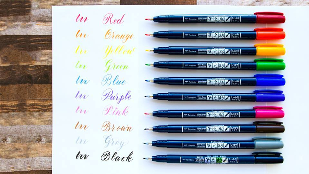 Tombow Fudenosuke Color (жесткий наконечник, жёлтые чернила)