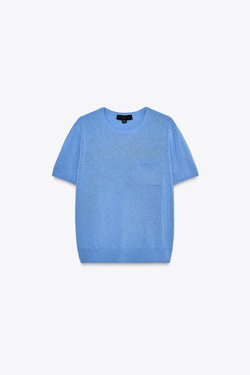 ZARA ОДНОТОННЫЙ ТОП С КОРОТКИМИ РУКАВАМИ, СИНИЙ