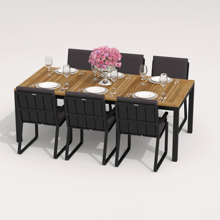 Обеденная группа Ideal Patio ТЕЛЛА  АЛЬБА  каркас карбон, стол тик 200, ткань антрацит