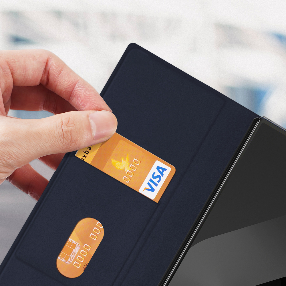 Чехол синего цвета с премиальной искусственной кожи с MagSafe от Dux Ducis для Samsung Galaxy Z Fold 7, серия Bril Series Case (версия с S Pen)