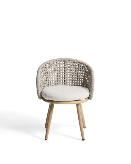 Уличный стул Lidario из алюминия с отделкой под дерево и бежевой веревки