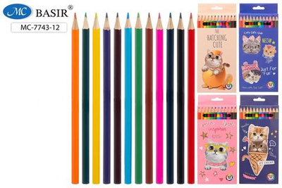 Карандаши 12цв. "Кошки" дерево, шестигран. микс коробка (Basir)