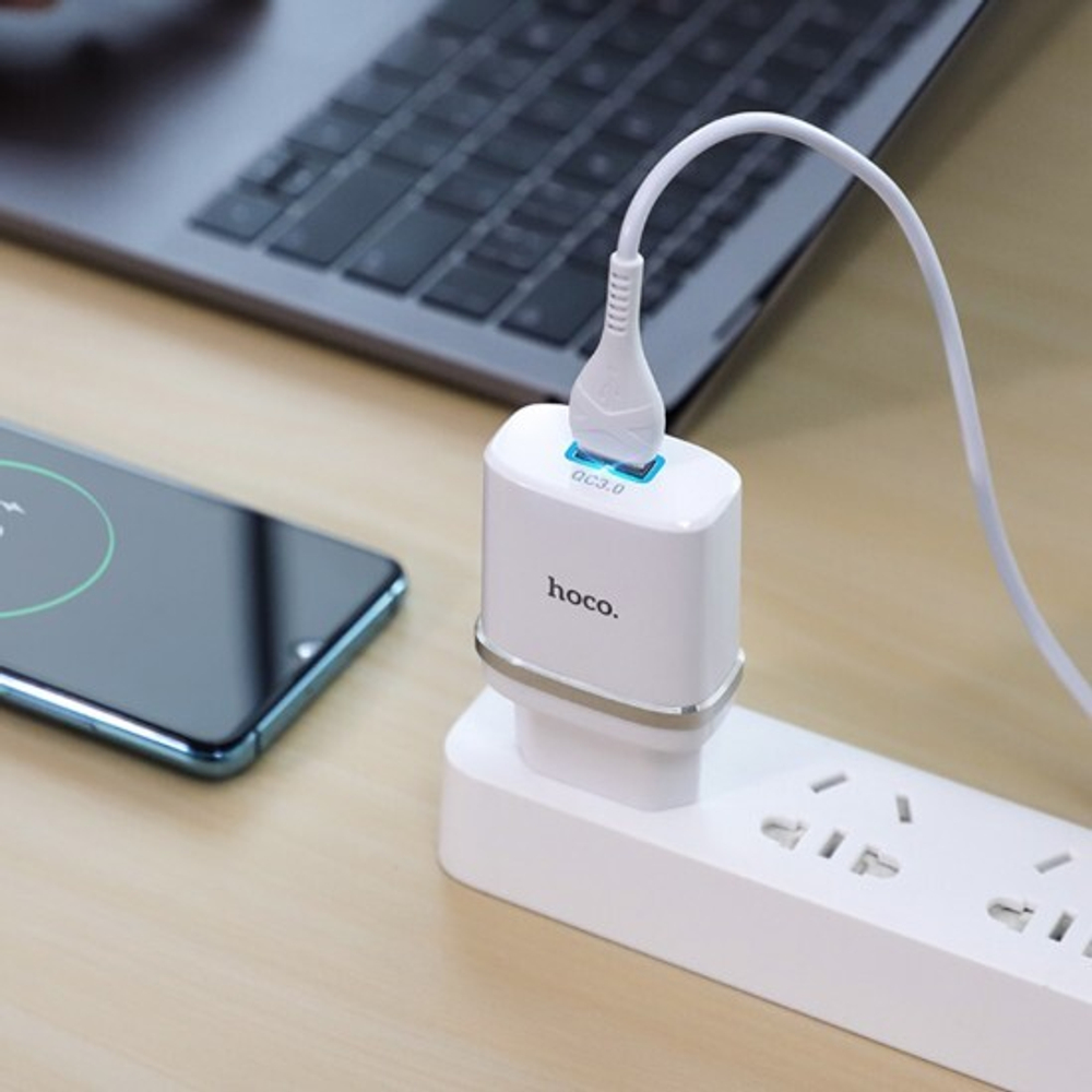 Сетевое зарядное устройство HOCO C12Q Smart, QC 3.0 кабель Type-C, 012994 Белый