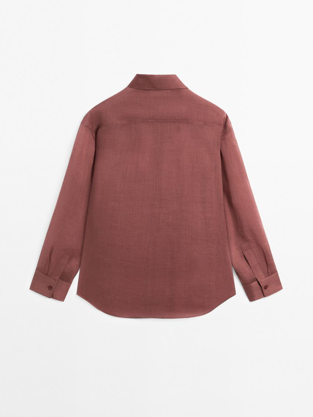 Massimo Dutti Рубашка свободного кроя из смесовой ткани рами, розовый