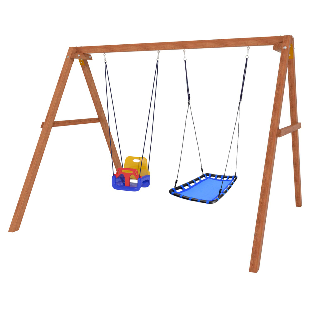 Деревянные качели с гнездом Лодка и качелями со спинкой