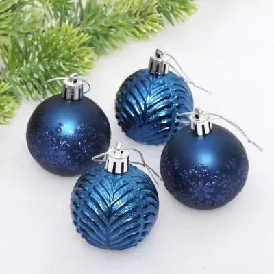 Новогодние шары 5 см (набор 4 шт) «Лесная тайна», сапфир