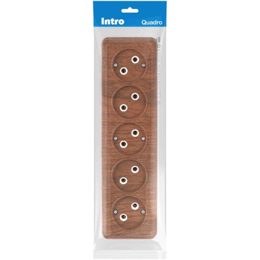 Розетка Intro Quadro 2-209-10 без заземления пятиместная 5х2P 16А-250В IP20 ОУ венге