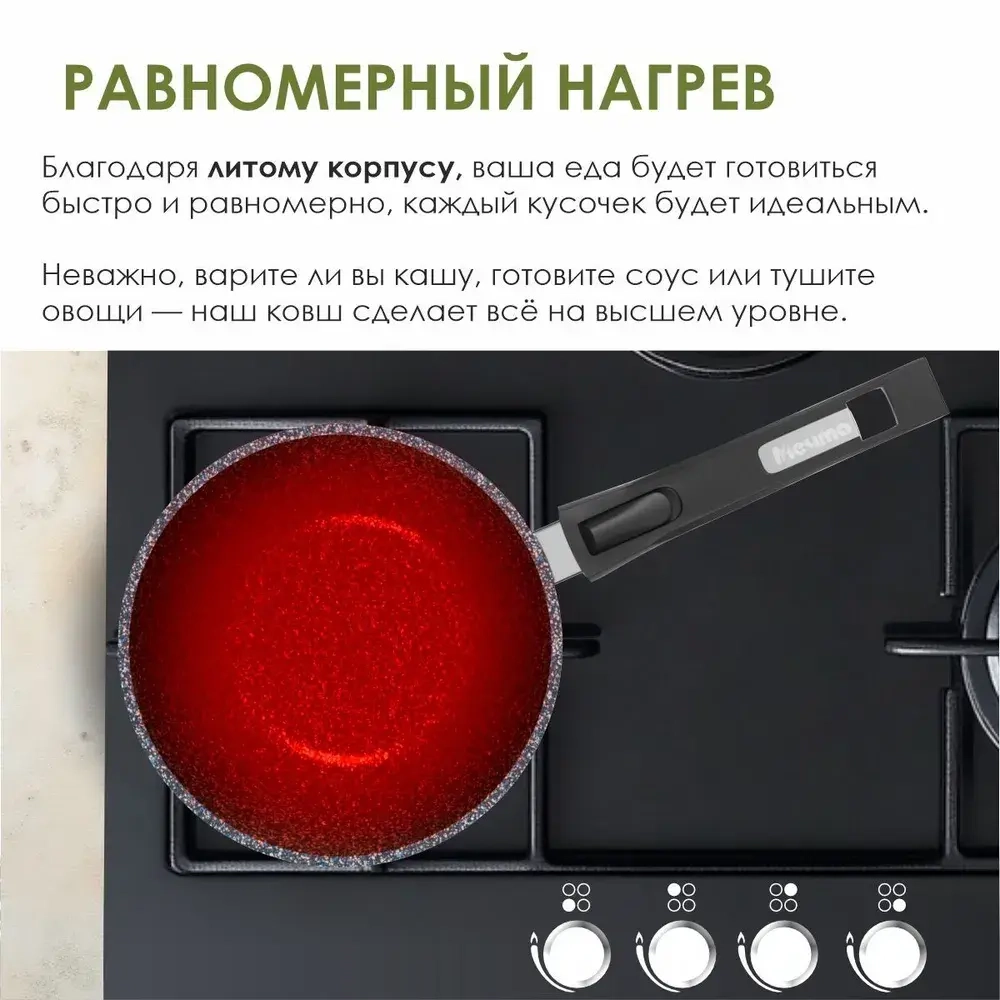 Ковш индукционный "Мечта" Гранит со съемной ручкой и крышкой 1.7л