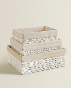 ZARA HOME ПРЯМОУГОЛЬНАЯ КОРЗИНА С ТКАНЕВОЙ ВНУТРЕННЕЙ ОБИВКОЙ, БЕЛЫЙ