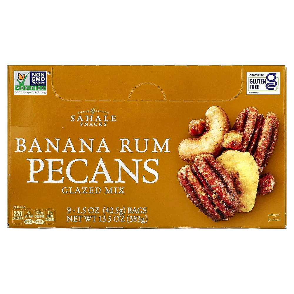 Sahale Snacks, глазированная смесь, со вкусом банана и рома, 9 пакетиков по 42,5 г (1,5 унции)