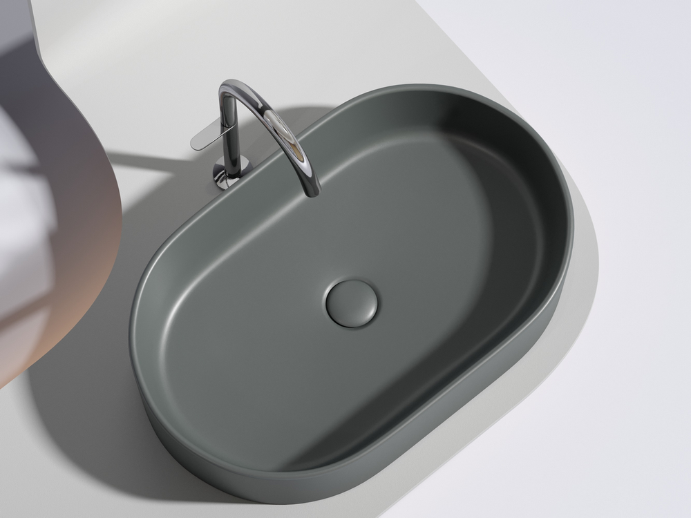 Умывальник чаша накладная овальная (цвет Темный Антрацит Матовый) Element 608x385x122мм