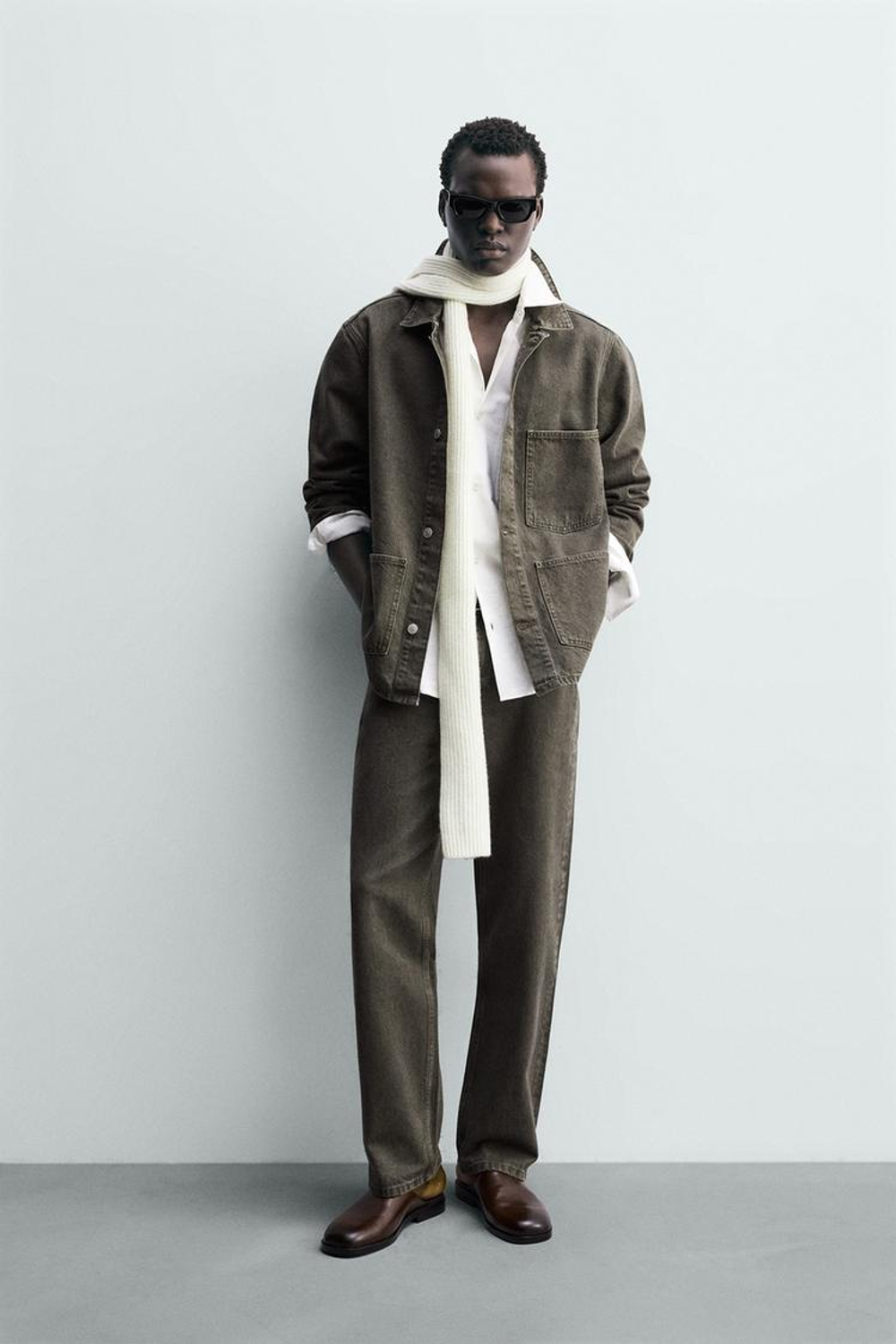 ZARA ДЖИНСОВАЯ КУРТКА С КАРМАНАМИ, ТЕМНЫЙ ХАКИ