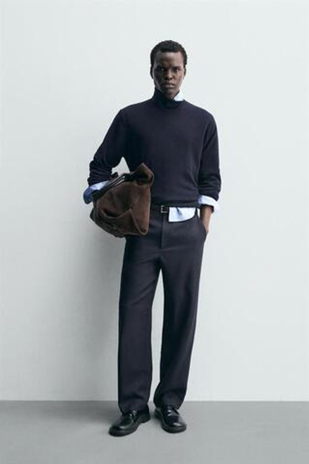 ZARA ПРЯМЫЕ БРЮКИ ИЗ 100% ШЕРСТИ, МОРСКОЙ СИНИЙ