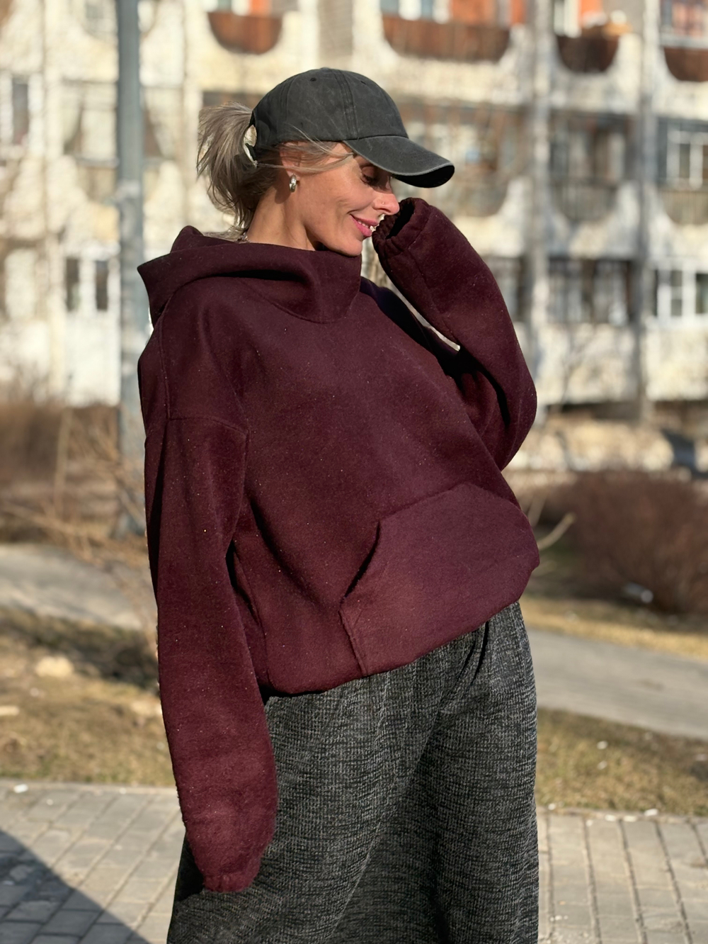 Худи -пальто /бордовый