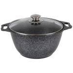 Кастрюля 3л «Мраморная» со стеклянной крышкой, литой алюминий, темный мрамор КМ-кмт32а