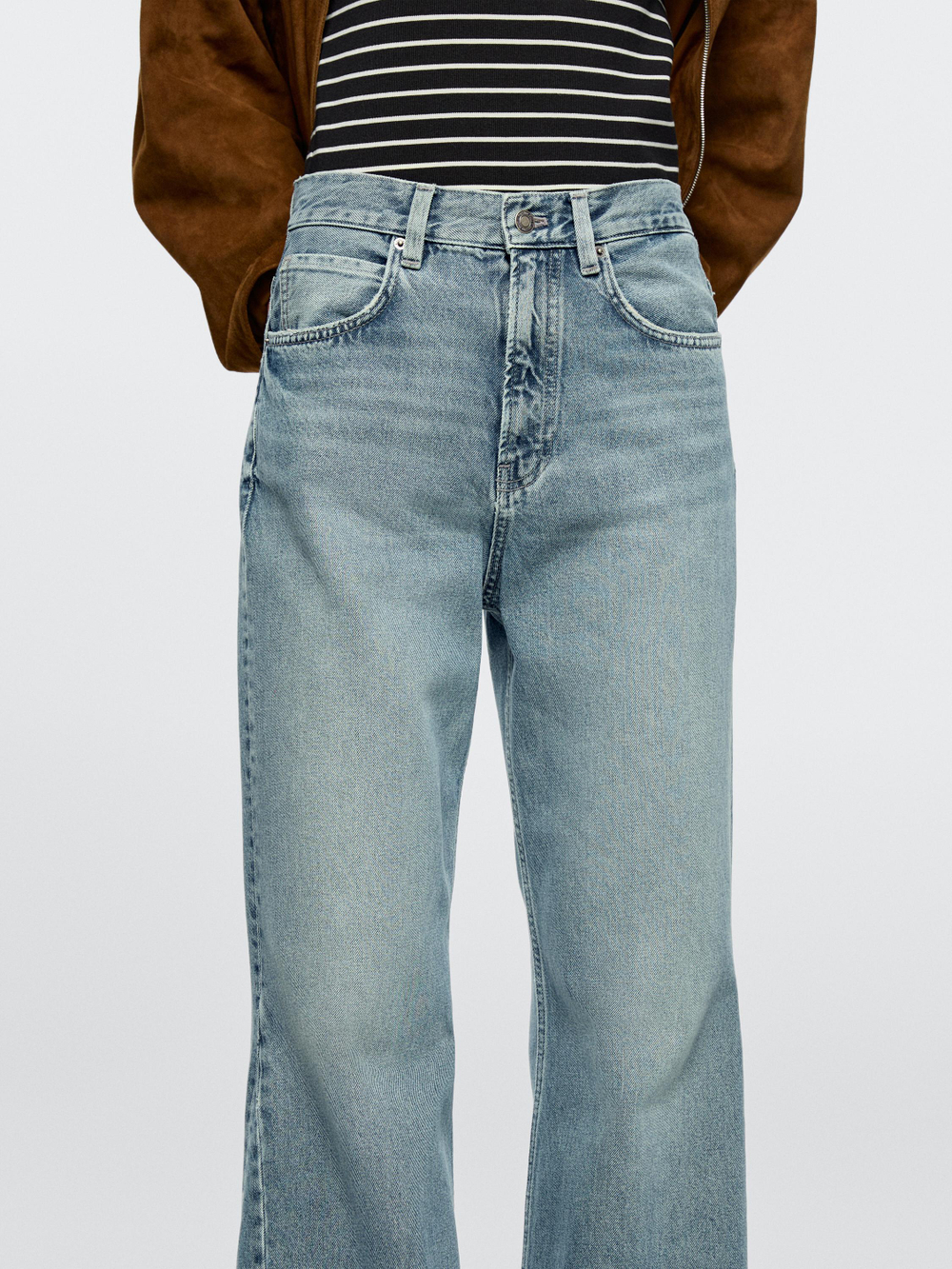 Massimo Dutti Джинсы с высокой талией и расклешенным кроем, светло-голубой