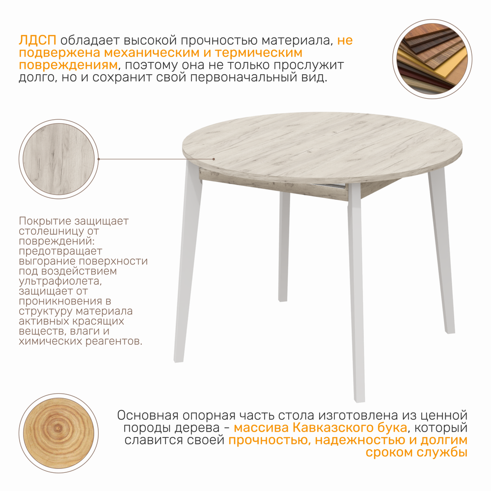 Стол обеденный TEO, цвет дуб крафт белый/белый