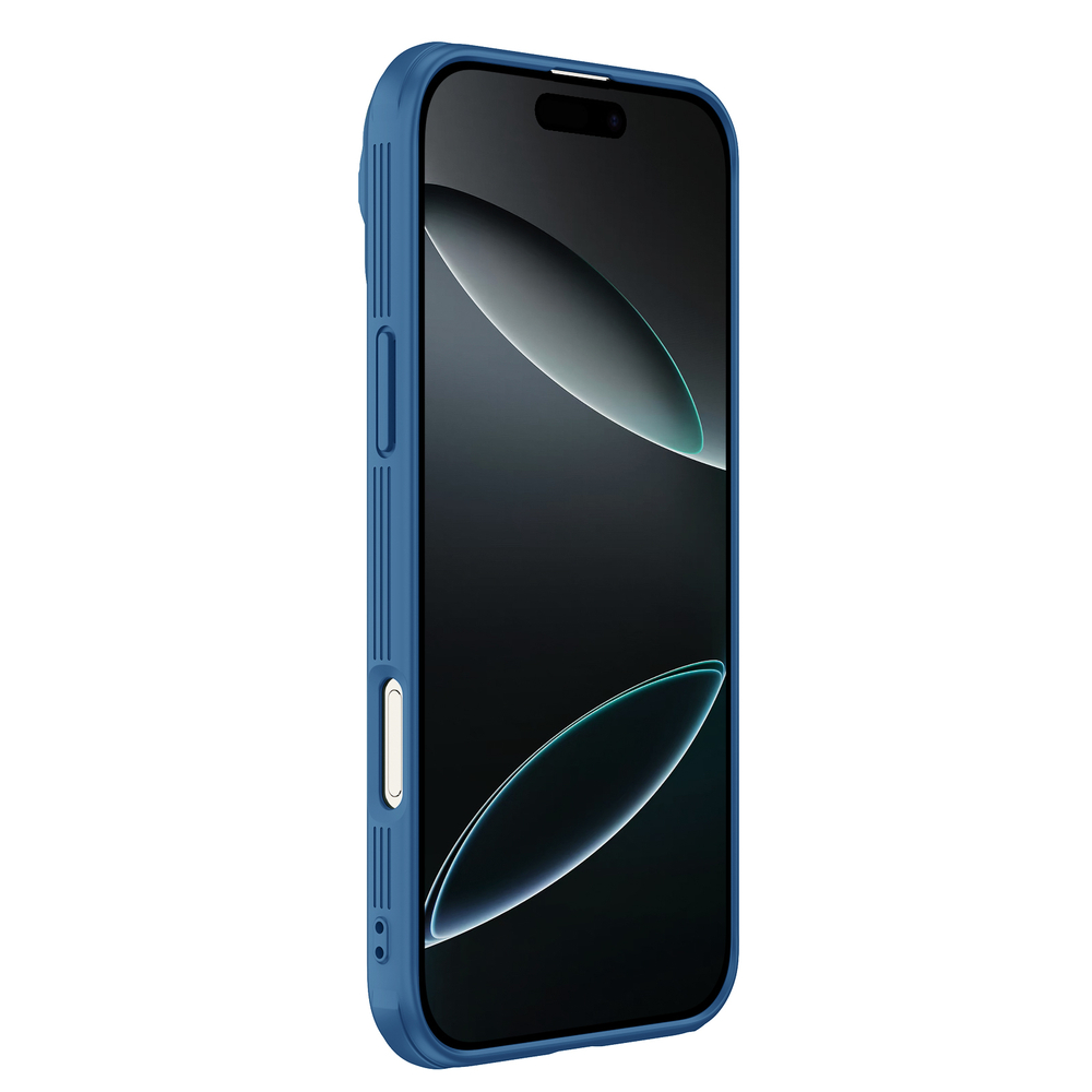 Чехол синего цвета от Nillkin на iPhone 16 Pro Max с металлической откидной крышкой, серия CamShield Prop Magnetic Case ( с поддержкой беспроводной зарядки MagSafe)