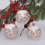 Новогодние шары 6 см (набор 3 шт) «Ажур», белый/шампань