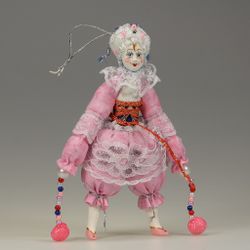 Ёлочная игрушка Клоунесса розовая в белом парике