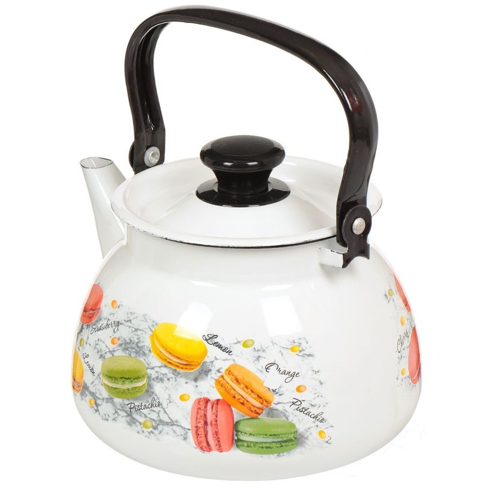 Чайник сталь, эмал, 3 л, с декором, ручк металл, Керчь, Цветное печенье, бел, 42104-122/6-У4
