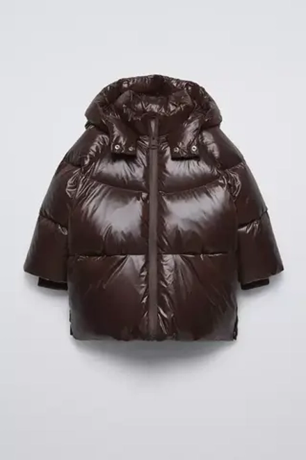ZARA ПУХОВИК С НАПОЛНИТЕЛЕМ ИЗ ПЕРА И ПУХА WATER REPELLENT, ТЕМНО-КОРИЧНЕВЫЙ