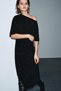 ZARA БАРХАТНОЕ ПЛАТЬЕ — ZW COLLECTION, ЧЕРНЫЙ