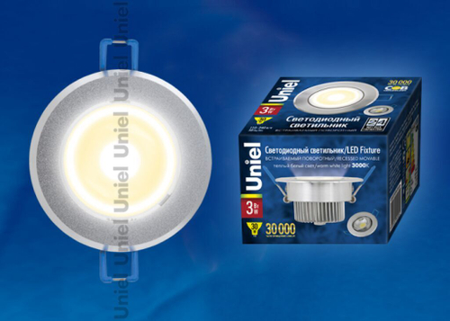 ULM-R31-3W/WW IP20 Sand Silver картон Светильник светодиодный встраиваемый поворотный, 110-240В. Материал корпуса алюминий, цвет матовое серебро. Тепл