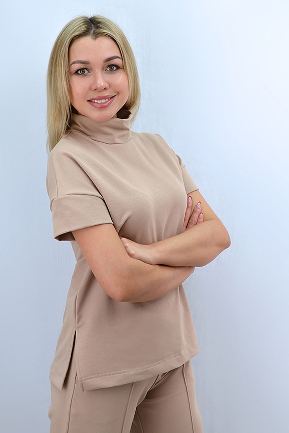 С-1715 Костюм из футера женский / футболка и брюки с отстрочкой