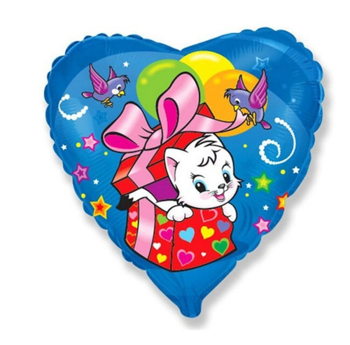 Шар сердце Сюрприз с котенком