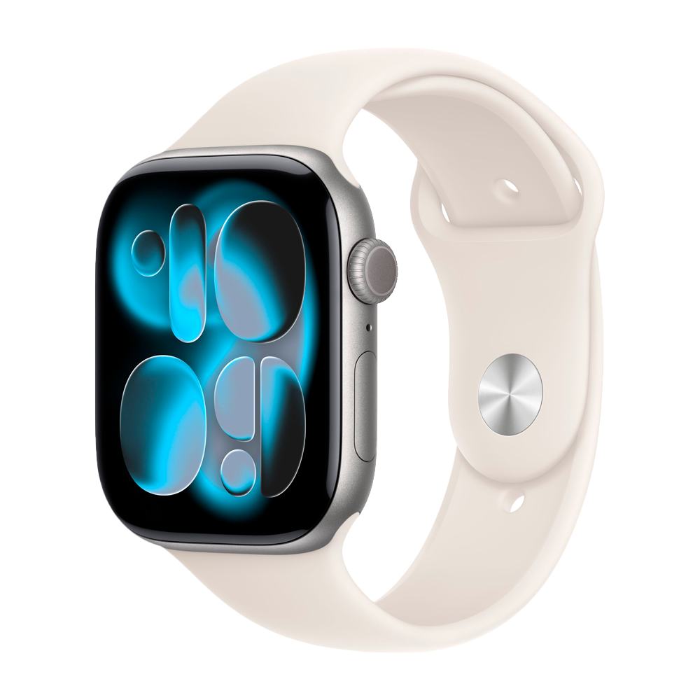 Умные часы Apple Watch Series 11 GPS, 46mm, Space Gray Aluminium Case with Starlight Sport Band, M/L