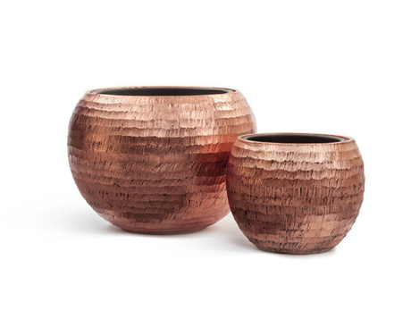 Кашпо TREEZ Effectory - серия Metal - Полусфера - Розовая медь Чеканка