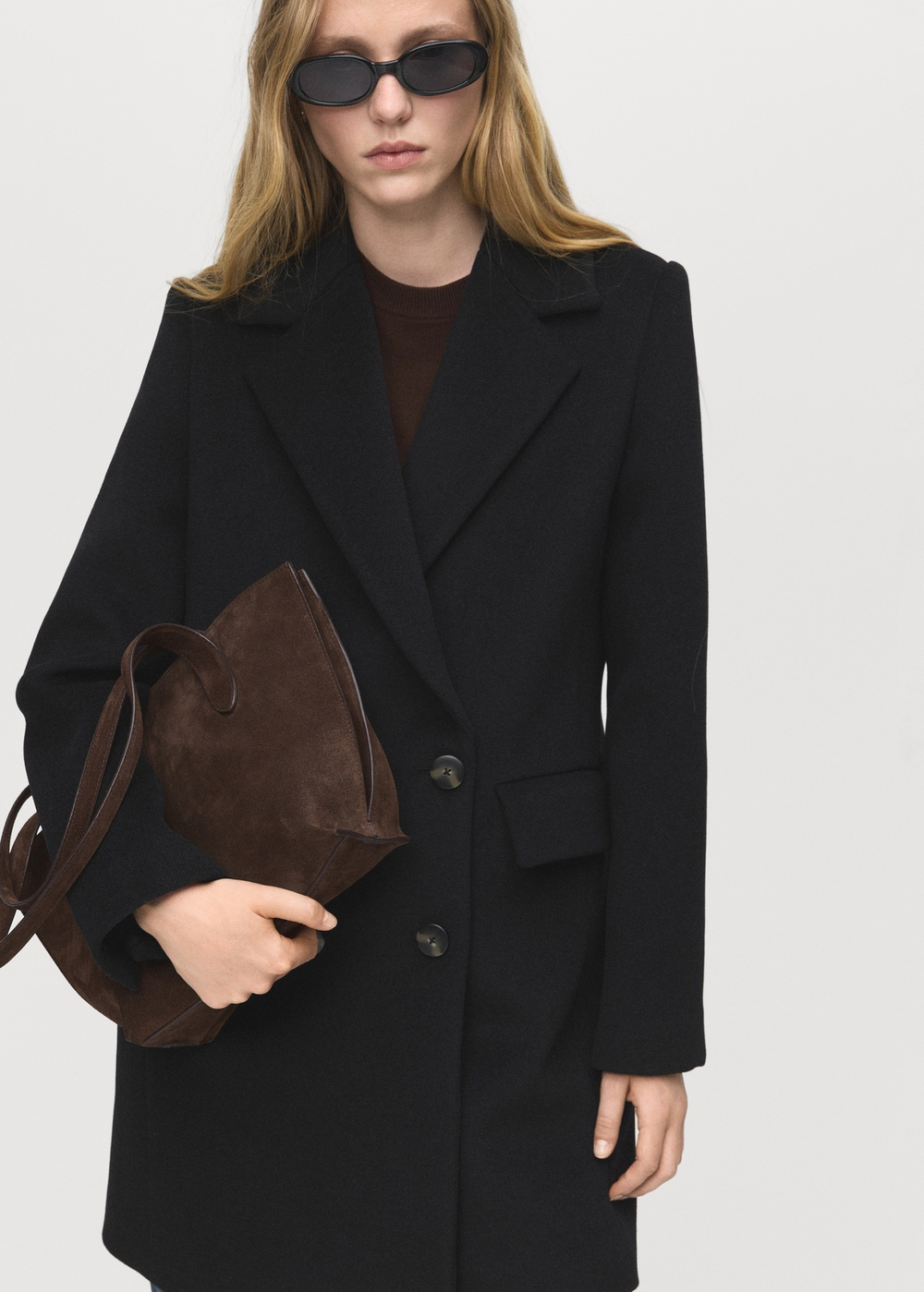 MANGO Двубортное шерстяное пальто, черный