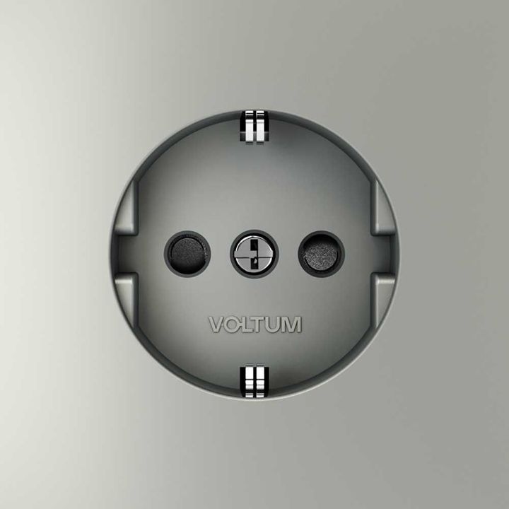 Розетка встраиваемая Voltum S70 с заземлением и защитными шторками, 16А, (сталь) VLS040205