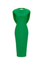 Платье миди из вискозы и шелка с вырезом-хомутом