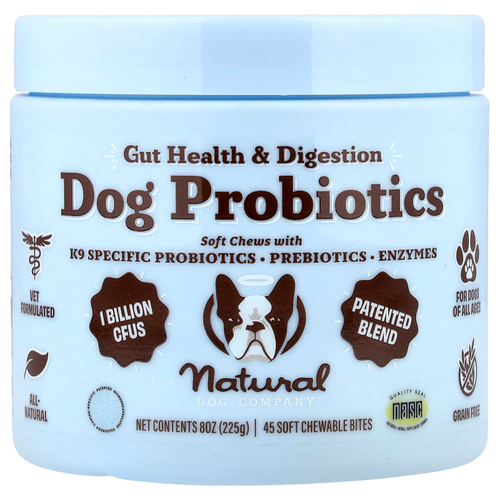 Natural Dog Company, пробиотики для собак, для здоровья кишечника и пищеварения, для собак всех возрастов, 45 жевательных таблеток, 225 г (8 унций)