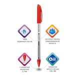 Ручка шариковая масляная BRAUBERG "Rite-Oil", КРАСНАЯ, корпус прозрачный, узел 0,7 мм, линия письма 0,35 мм, 142148