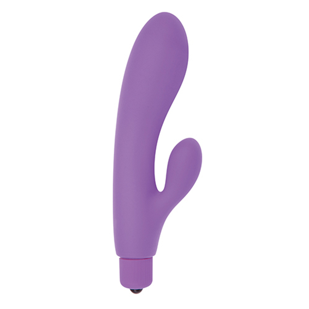 Фиолетовый вибратор с клиторальным пальчиком TINY RABBIT SILICONE - 15 см. (Цвет: фиолетовый)
