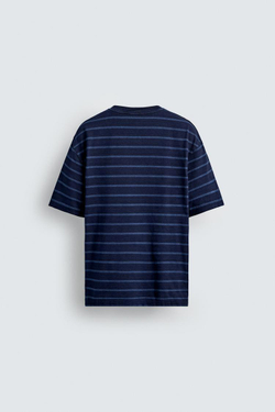 ZARA ЖАККАРДОВАЯ ФУТБОЛКА В ПОЛОСКУ, СИНИЙ/ИНДИГО