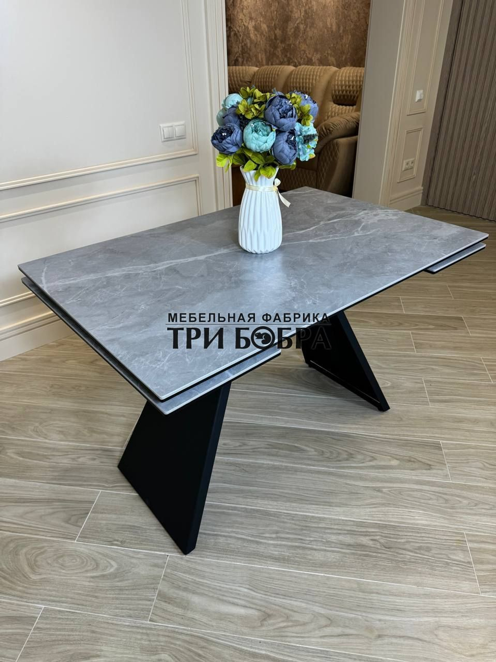Кухонный раскладной стол "Хилтон", серый мрамор