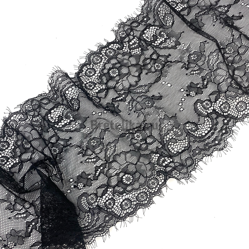 Кружево эластичное черное с ресничками 17 см