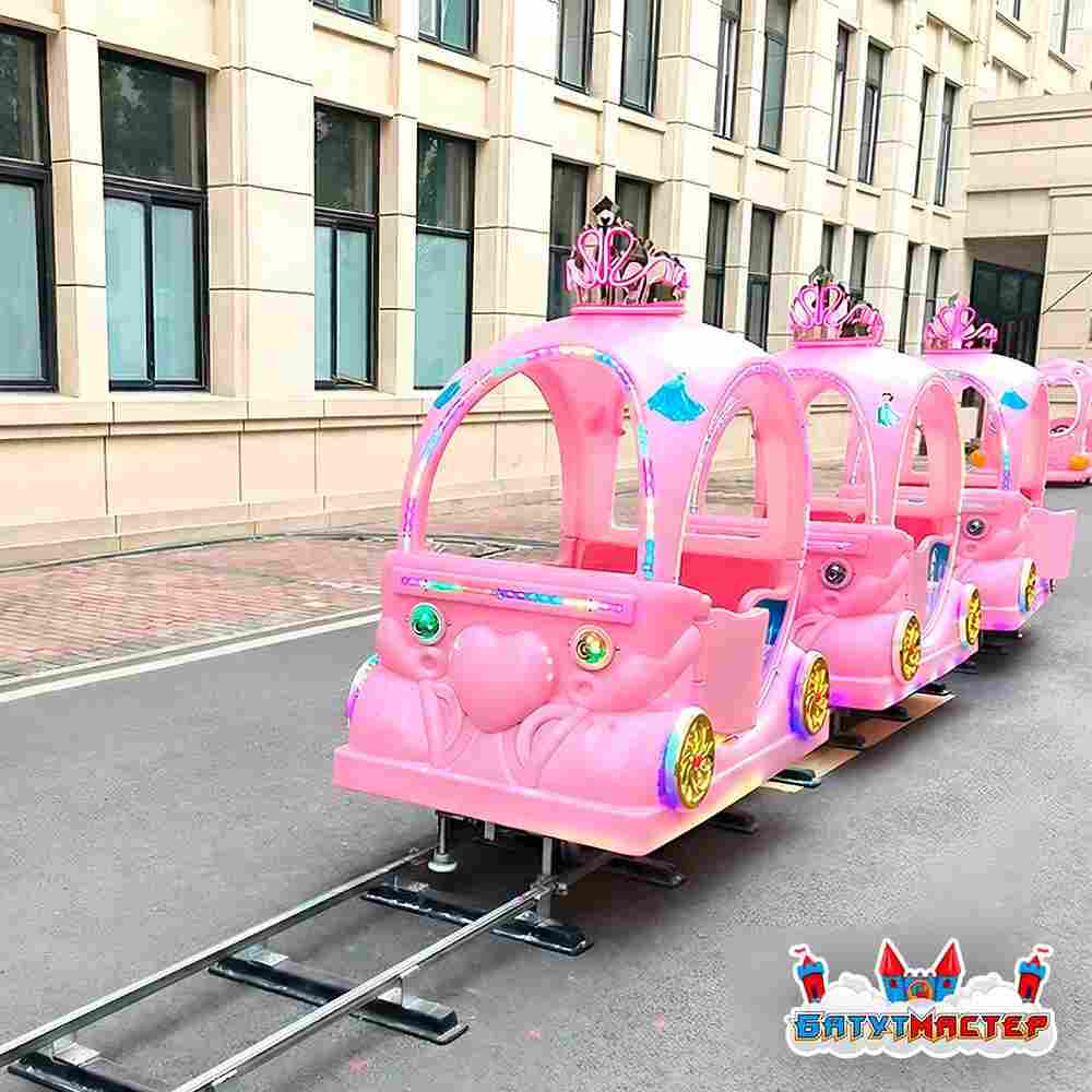 Детский поезд на рельсах с подсветкой «Принцесса», 5 кареток, 10 мест