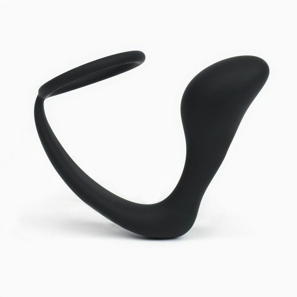 Черное эрекционное кольцо с анальной пробкой «Оки-Чпоки» (Цвет: черный)