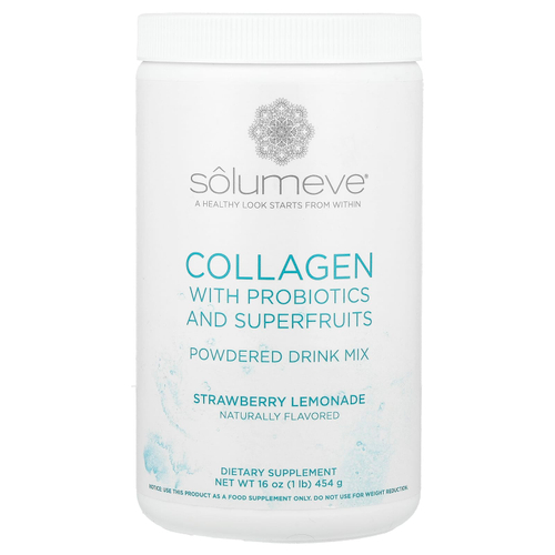 Solumeve, смесь для приготовления напитка с коллагеном, пробиотиками и суперфруктами, со вкусом клубничного лимонада, 454 г (16 унций)