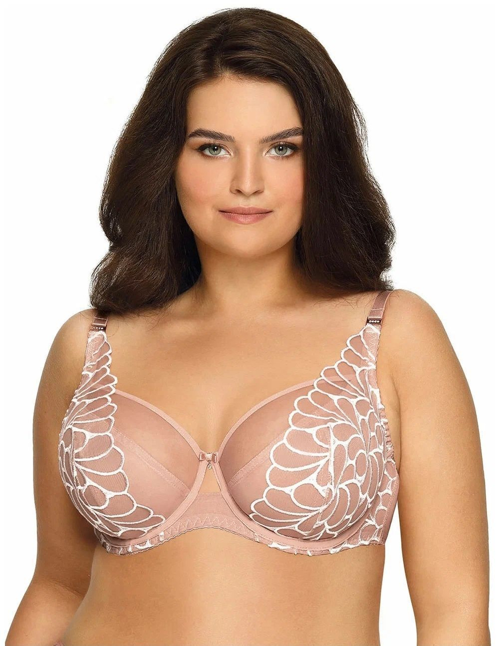 Бюстгальтер на косточках с мягкой чашкой и молочной контрастной отделкой (Размер: 65H) (Цвет: бежевый)